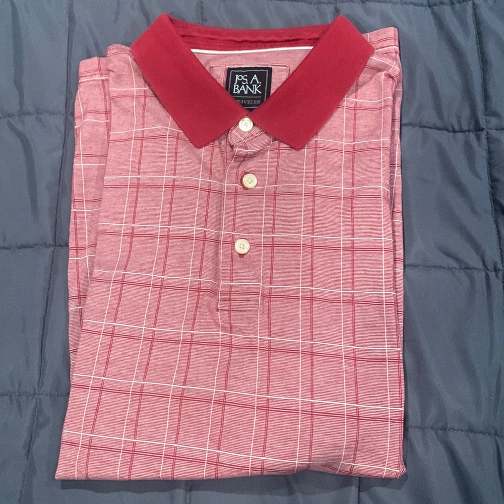 Mens Red Plaid (L) Polo Tshirt